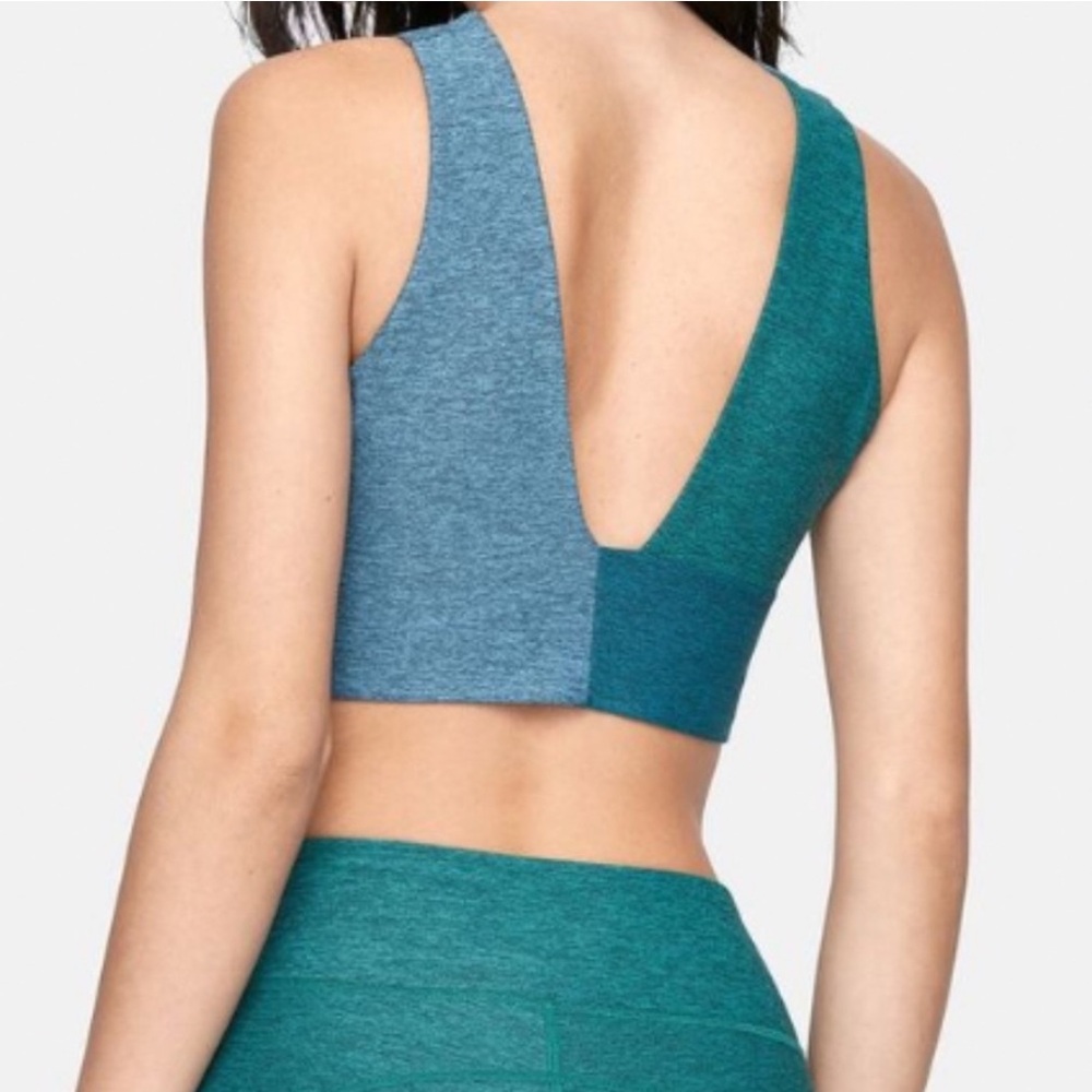 Outdoor Voices Colorblock Deep V-Back Tank Top in Teal & Heather Blue